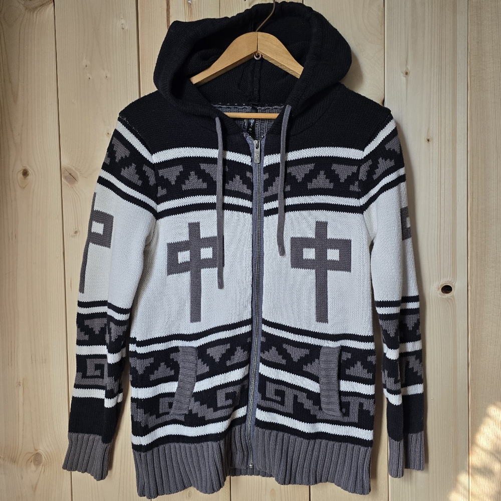 Red Dragon Hooded Knit Zip Up Jacket Sweater Womens Medium